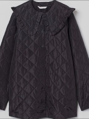 H&M Black Quilted Jacket with Detachable Ruffle Collar Wmn’s L
